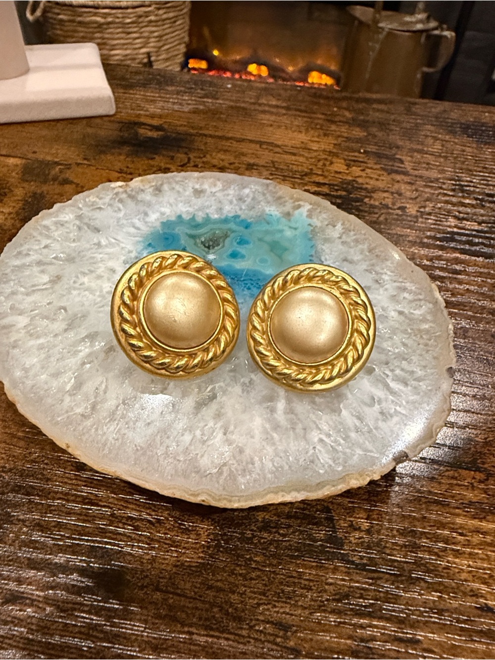 Carolee Gold-Tone Rope-Trim Round Button Earrings
